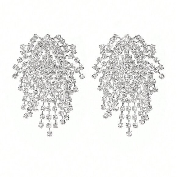 Silver Elegant glam Women's Gorgeous Crystal Tassel Drop Earrings - Picture 4 of 6